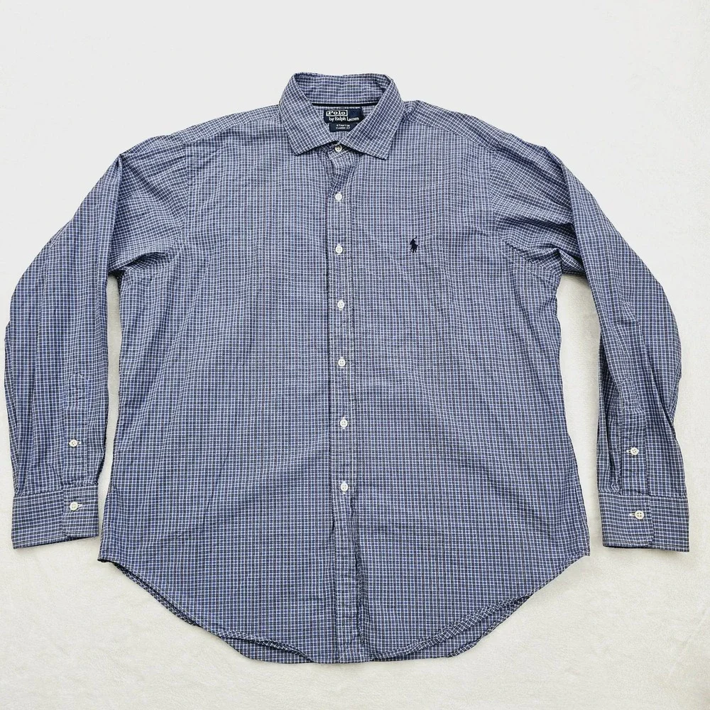 Polo Ralph Lauren Shirt Mens XL Stanton Classic Check Plaid Blue Long Sleeve Ivy